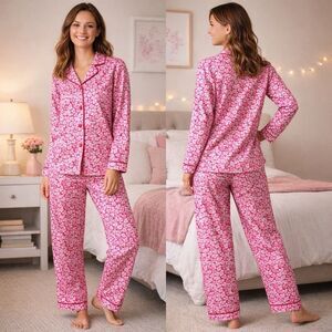 Y2K Disney Store Valentine Pajama Set Heart Mickey Red Pink Woman Small Satin